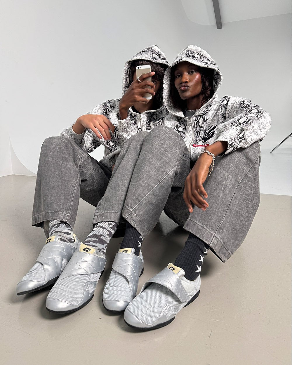 COLD HOOK SNEAKER SILVER - silver velcro strap sneakers, worn detail - Cold Culture