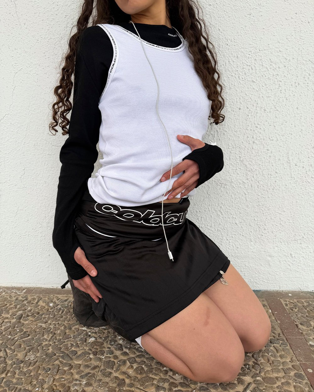 COLD SPORT TANK TOP WHITE - white ribbed tank top, street style shot - Cold Culture #woman