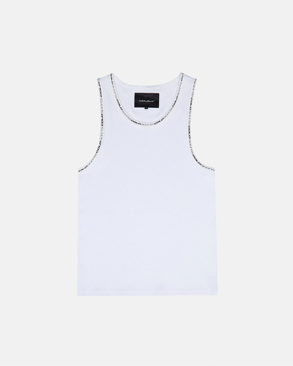 COLD SPORT TANK TOP WHITE - white ribbed tank top, front view - Cold Culture #packshot