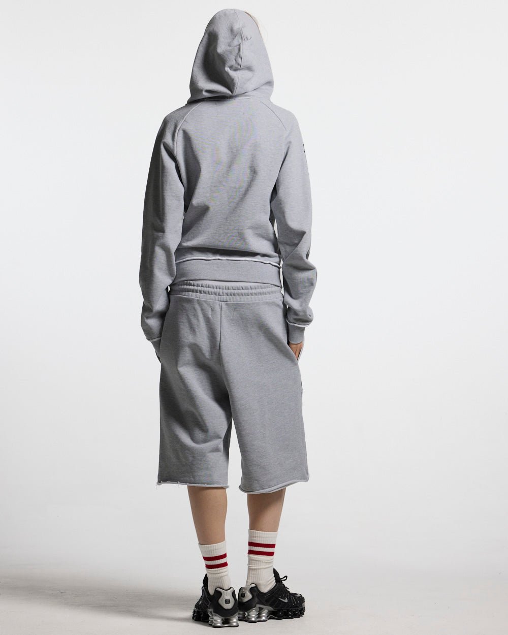 COLD SPORT ZIP HOODIE GREY - grey zip-up hoodie, back view on male model - Cold Culture