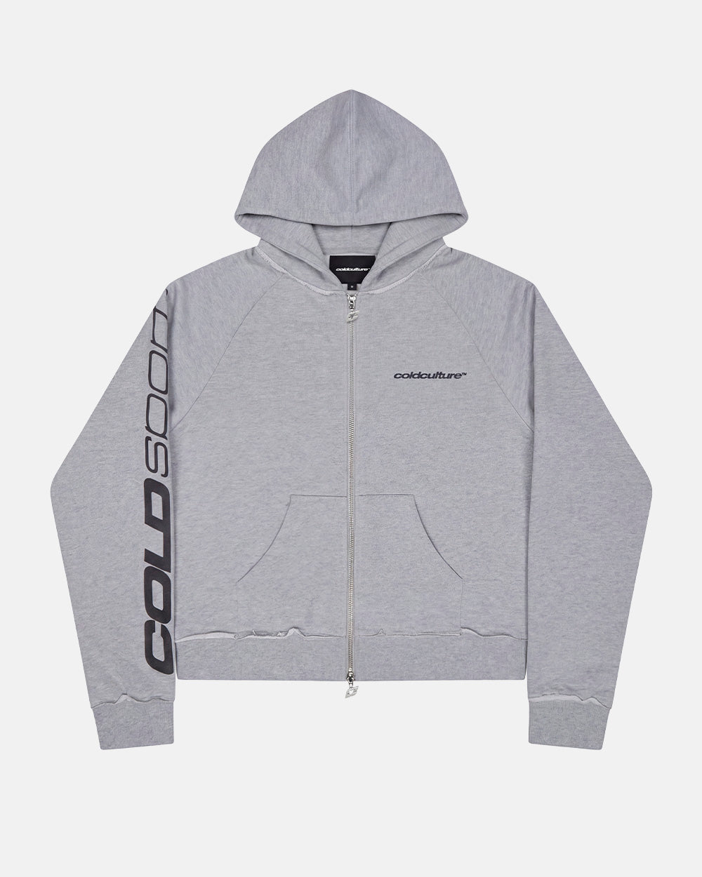 COLD SPORT ZIP HOODIE GREY - grey zip-up hoodie, front view - Cold Culture #packshot