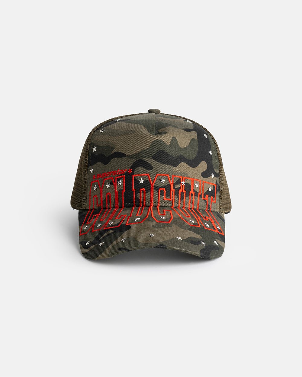 COLDCULT CAP GREEN - green camo trucker cap, front view - Cold Culture #packshot