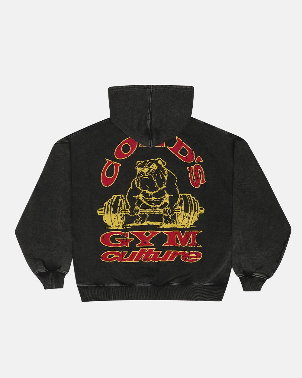COLD´S GYM HOODIE BLACK - washed black hoodie, back view - Cold Culture #packshot