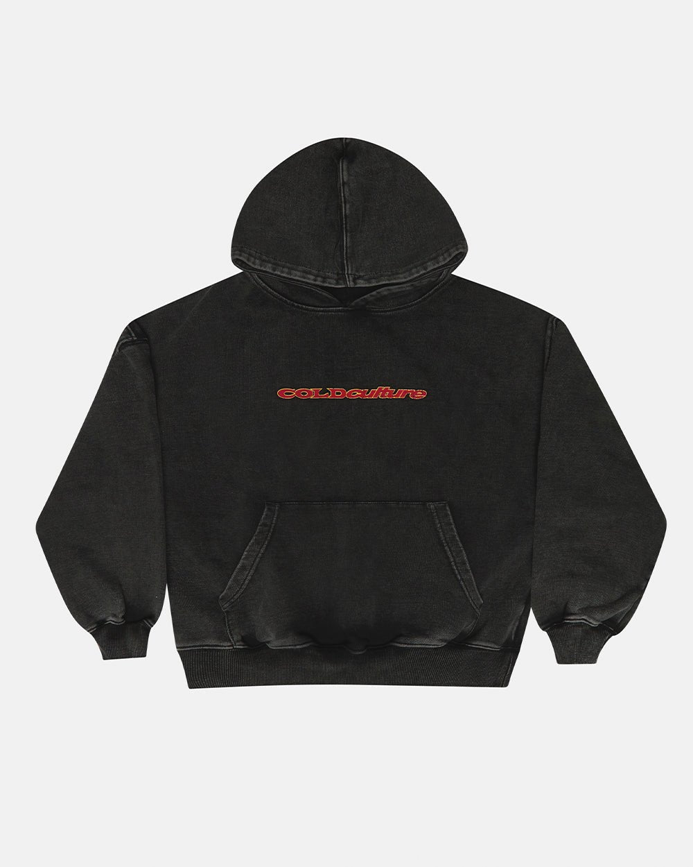 COLD´S GYM HOODIE BLACK - washed black hoodie, front view - Cold Culture #packshot