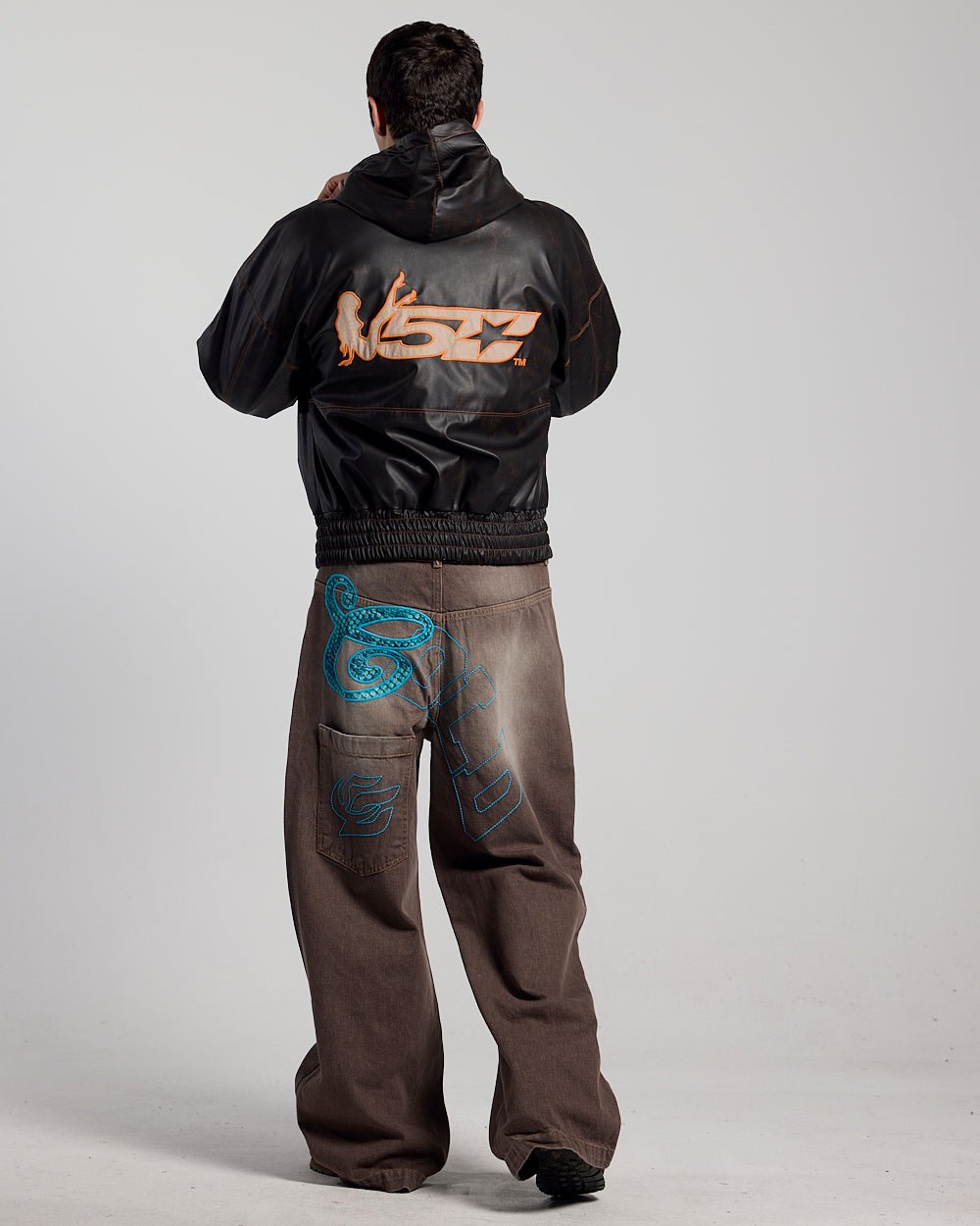 COLLEGE V3 PANTS LIGHT BROWN - light brown washed pants, back view on male model - Cold Culture #man