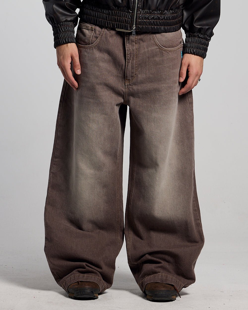 COLLEGE V3 PANTS LIGHT BROWN - light brown washed pants, front view on male model - Cold Culture