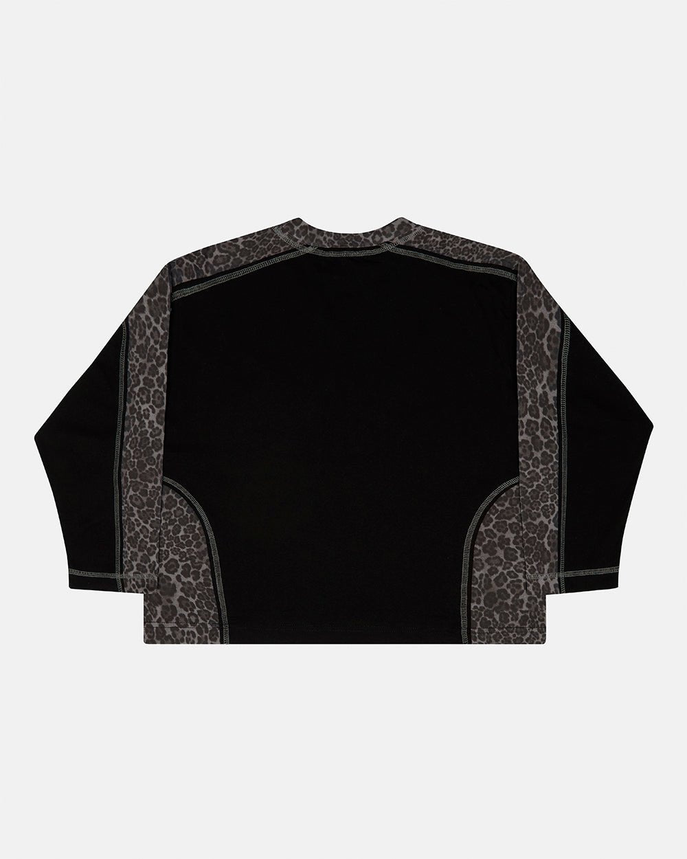 COMBAT LONGSLEEVE BLACK - black leopard panel longsleeve tee, back view - Cold Culture #packshot