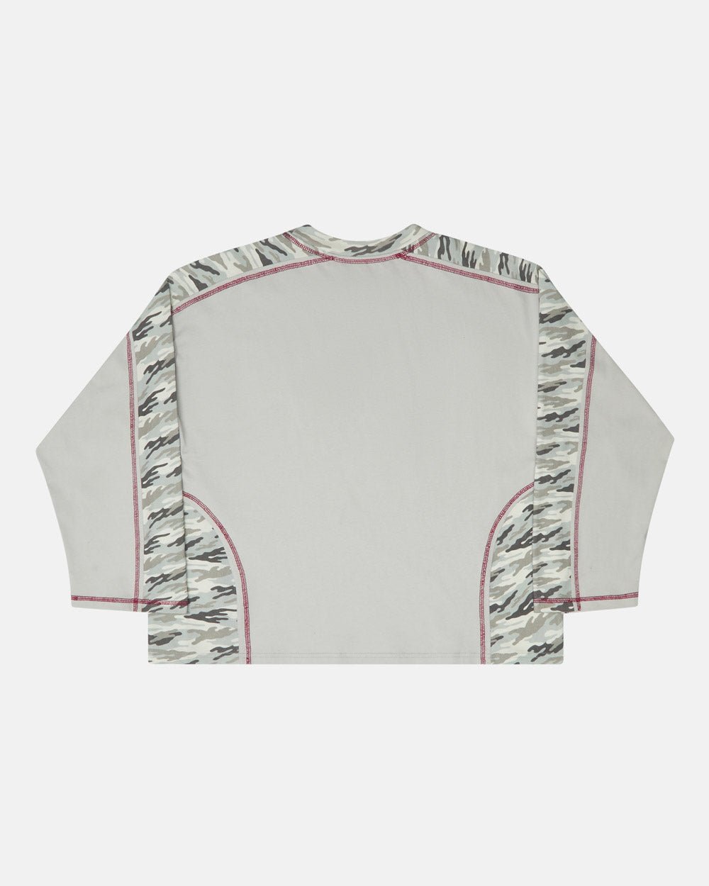 COMBAT LONGSLEEVE GREY - grey camo panel longsleeve tee, back view - Cold Culture #packshot
