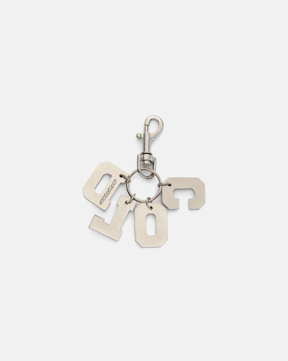 COMBO KEYCHAIN - silver letter charm keychain, back view - Cold Culture #packshot