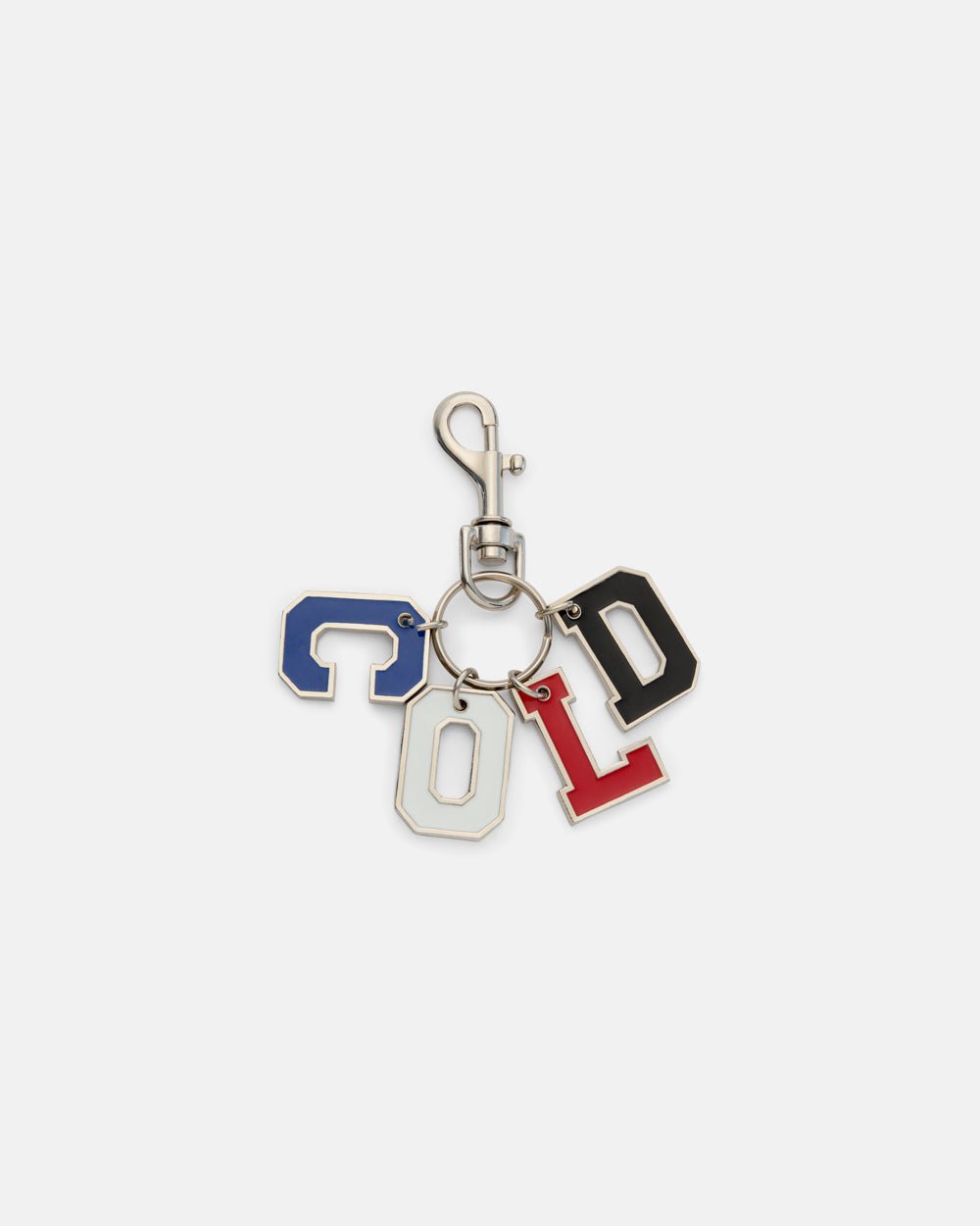 COMBO KEYCHAIN - silver letter charm keychain, front view - Cold Culture #packshot