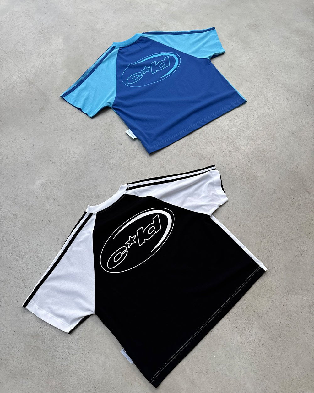 COMBO TEE BLACK - black and white raglan tee, flat lay with matching pieces - Cold Culture
