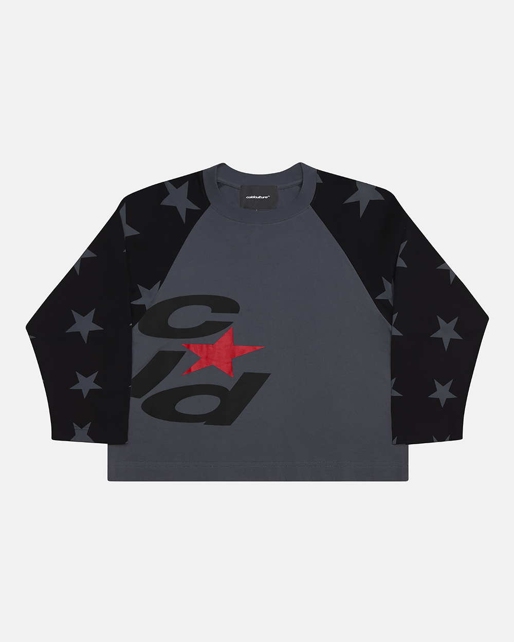 CONSTELLATION LONGSLEEVE GREY - grey star print longsleeve tee, front view - Cold Culture #packshot