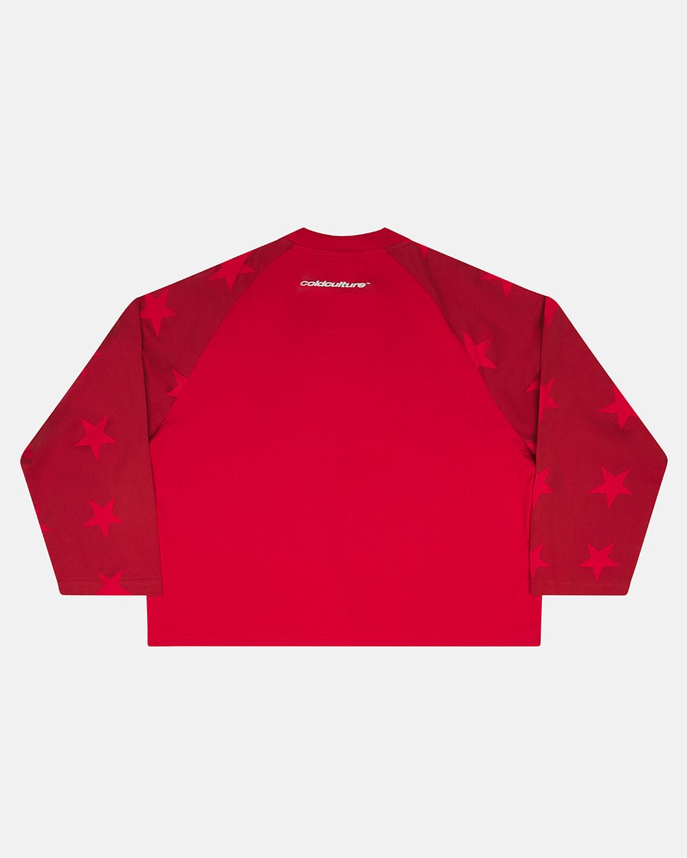 CONSTELLATION LONGSLEEVE RED & BURGUNDY - red star print longsleeve tee, back view - Cold Culture #packshot