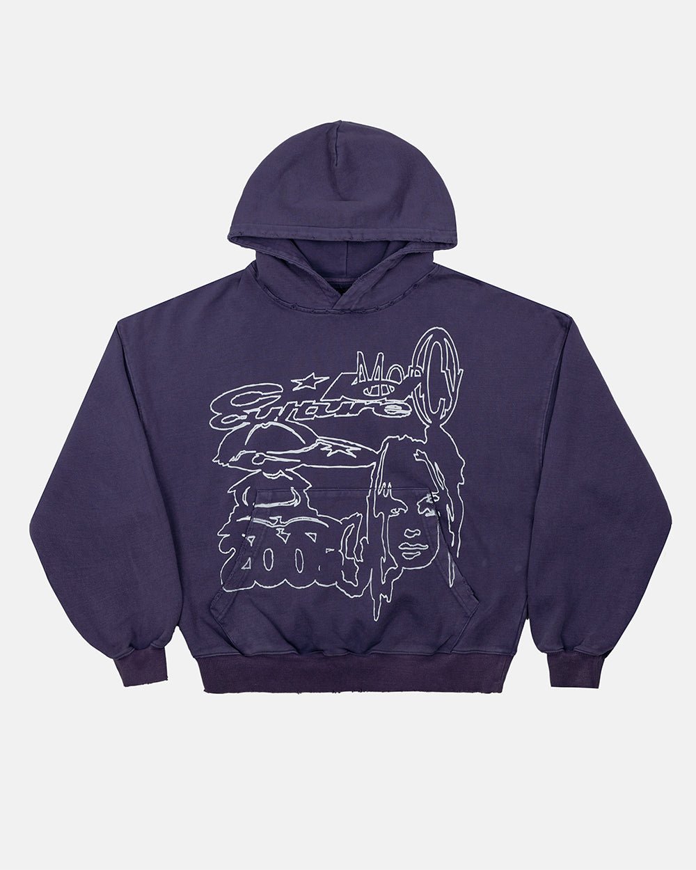 COOL CAP HOODIE MID BLUE WASHED - blue washed graphic hoodie, front view - Cold Culture #packshot