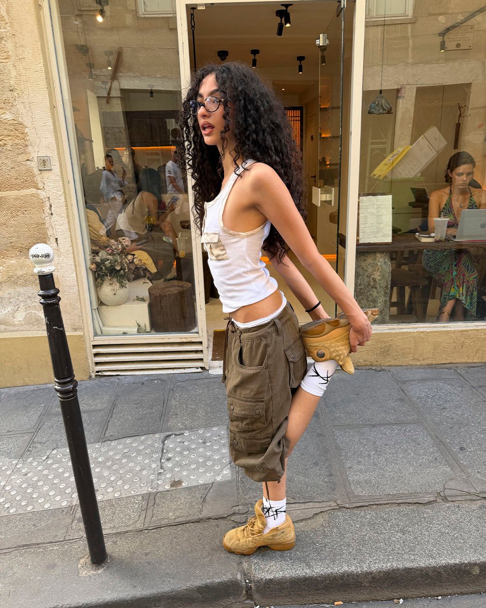 CORE TANK TOP WHITE - white ribbed tank top, street style shot - Cold Culture #woman