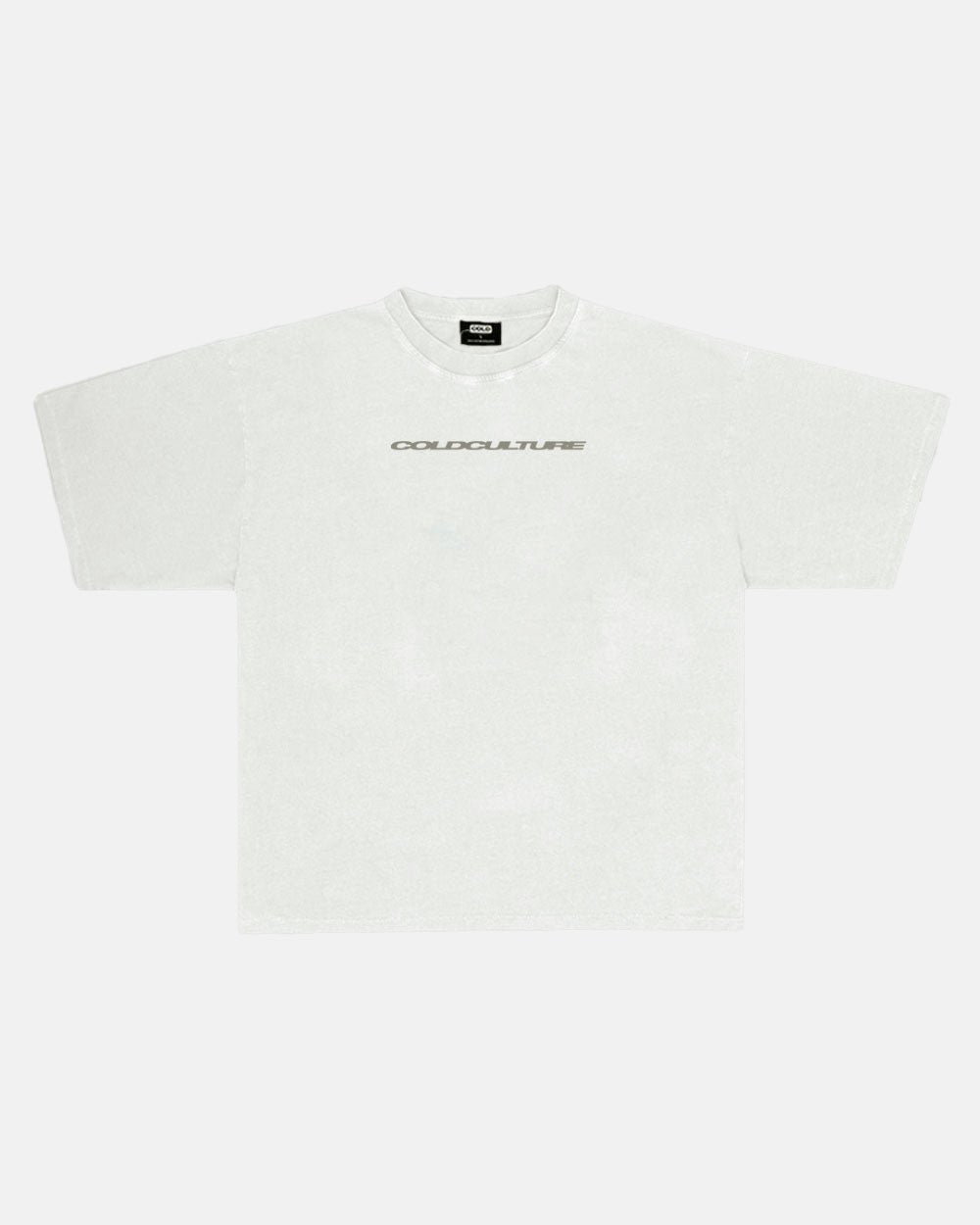 COSMOS ARC TEE LIGHT GREY - light grey oversized tee, front view - Cold Culture #packshot