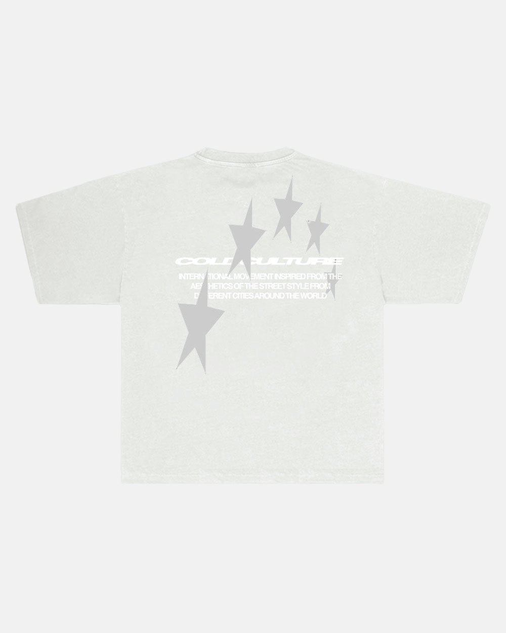 COSMOS ARC TEE LIGHT GREY - light grey oversized tee, back view - Cold Culture #packshot