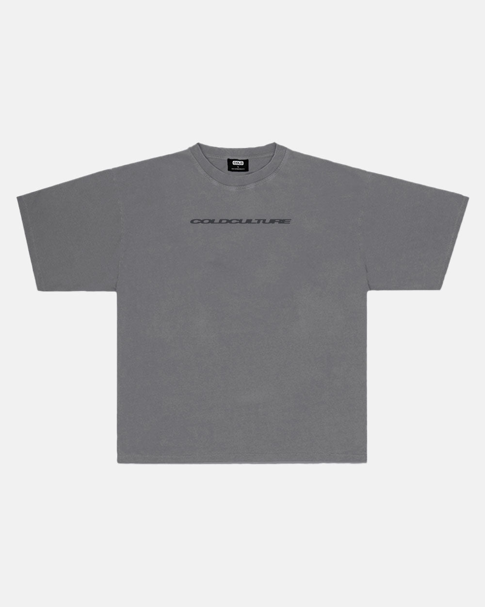 COSMOS ARC TEE SMOKEY GREY - washed grey oversized tee, front view - Cold Culture #packshot
