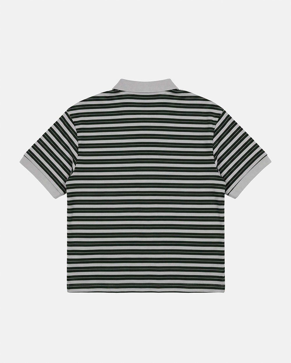 COURT FIELD KNIT POLO GREEN - green striped knit polo, back view - Cold Culture #packshot
