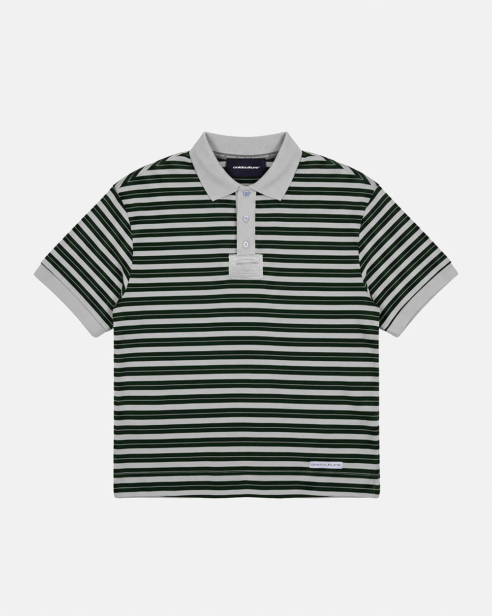 COURT FIELD KNIT POLO GREEN - green striped knit polo, front view - Cold Culture #packshot