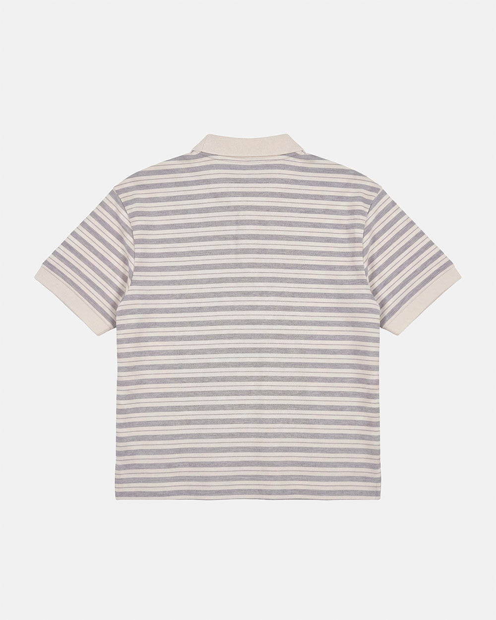 COURT FIELD KNIT POLO GREY - grey striped knit polo, back view - Cold Culture #packshot