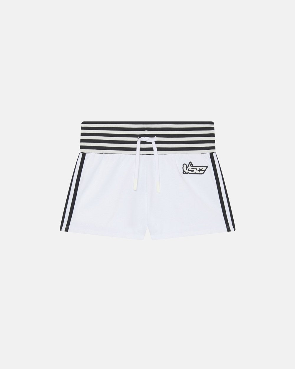 COURT SHORTS WHITE AND BLACK - white and black striped women's shorts, front view - Cold Culture #packshot
