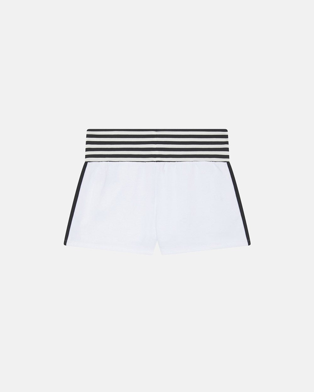 COURT SHORTS WHITE AND BLACK - white and black striped women's shorts, back view - Cold Culture #packshot