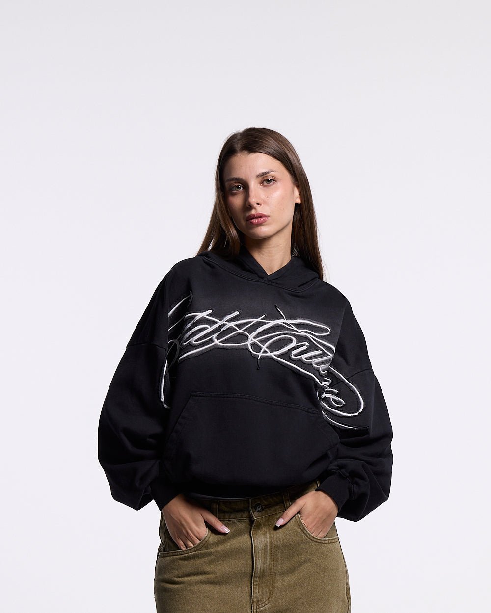 CROSSED DISTRESS HOODIE BLACK - Cold Culture #woman