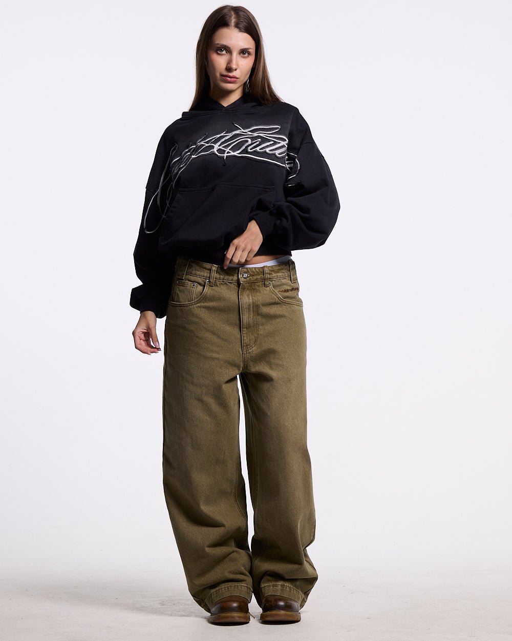 CROSSED DISTRESS HOODIE BLACK - Cold Culture #woman