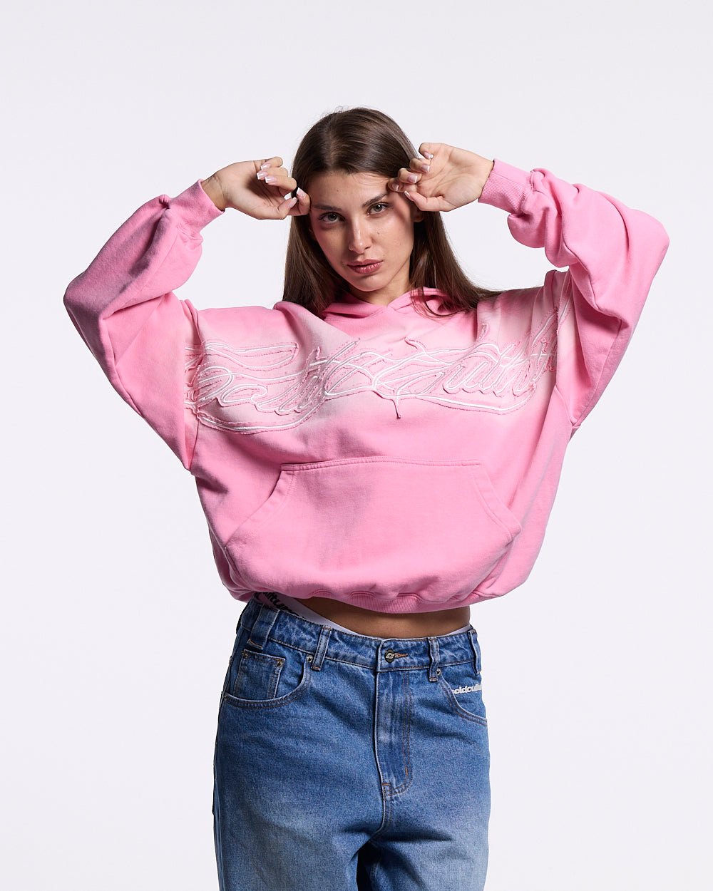 CROSSED DISTRESS HOODIE PINK - Cold Culture #woman