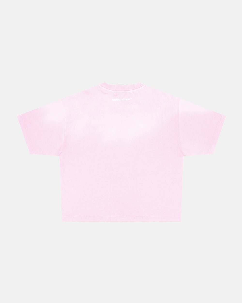 CROSSED SCRIPT TEE PINK - washed pink tee, back view - Cold Culture #packshot