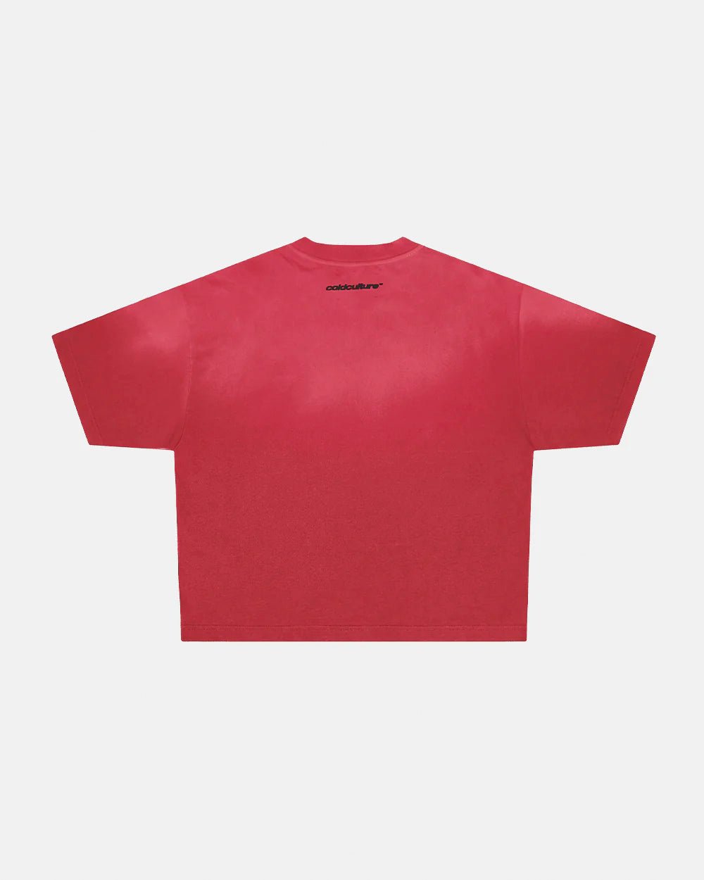 CROSSED SCRIPT TEE RED - washed red tee, back view - Cold Culture #packshot