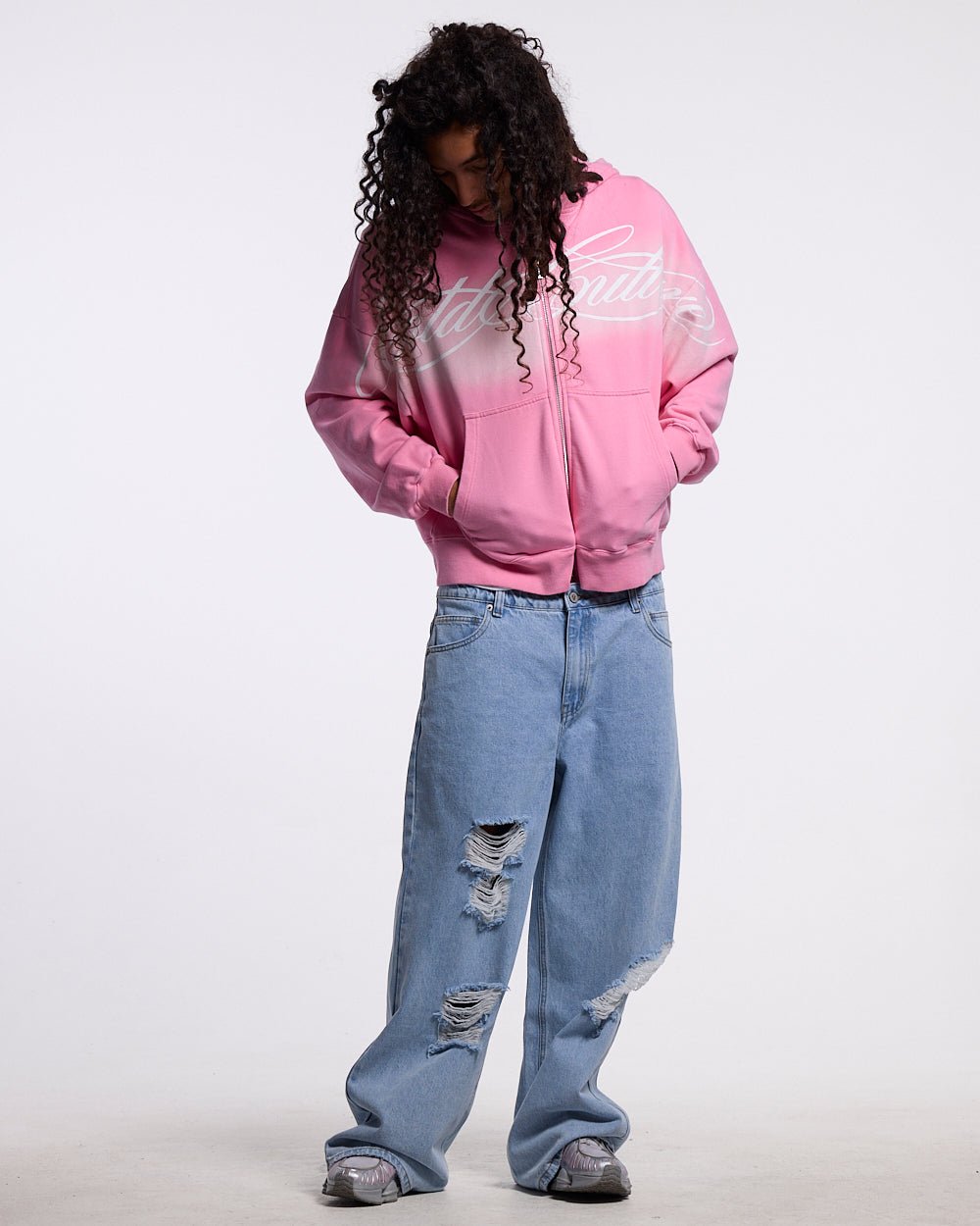 CROSSED SCRIPT ZIP HOODIE PINK - Cold Culture #man