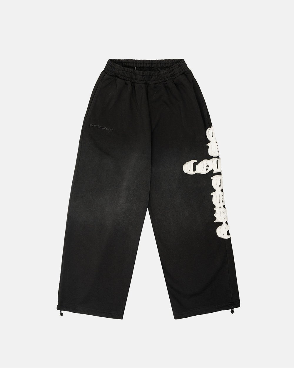 CROSSED SWEATPANTS BLACK - black baggy sweatpants, front view - Cold Culture #packshot