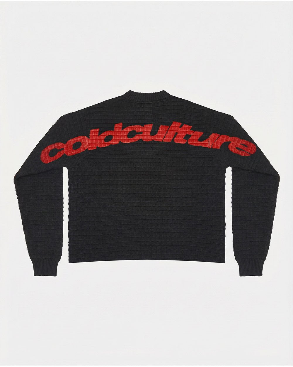 CRUNCHY WAFFLE KNIT BLACK - black waffle knit sweater, back view - Cold Culture #packshot