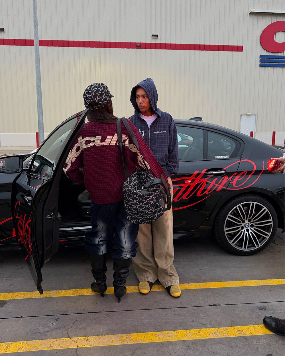 CRUNCHY WAFFLE KNIT BURGUNDY - burgundy waffle knit sweater, street style shot - Cold Culture
