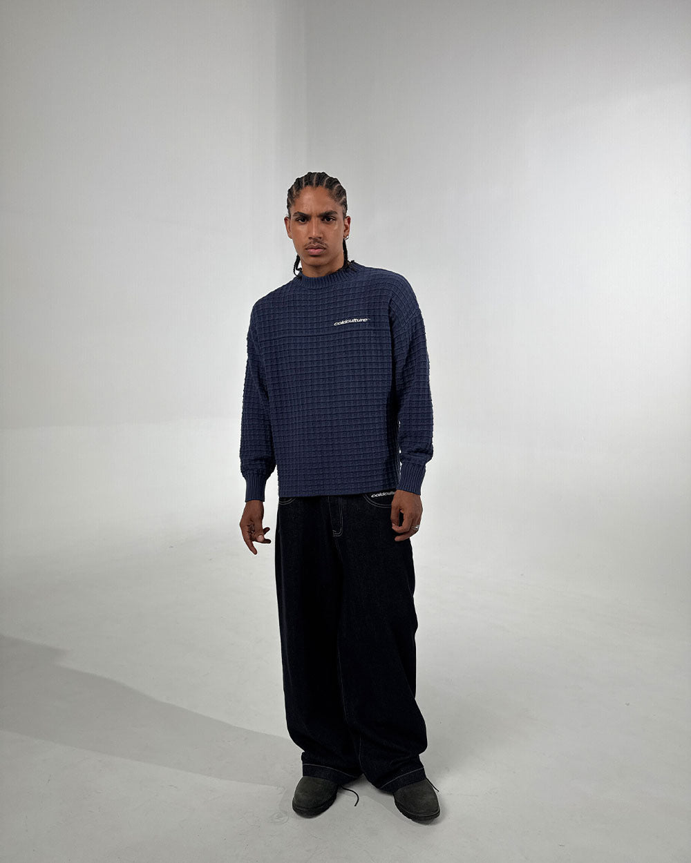 CRUNCHY WAFFLE KNIT NAVY AND YELLOW - Cold Culture #man