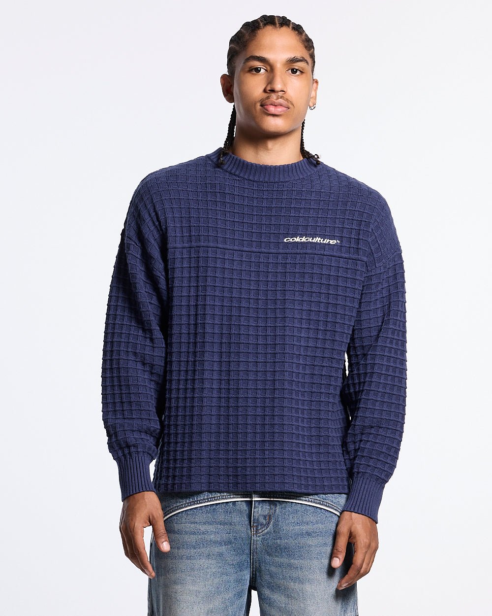 CRUNCHY WAFFLE KNIT NAVY AND YELLOW - Cold Culture #man