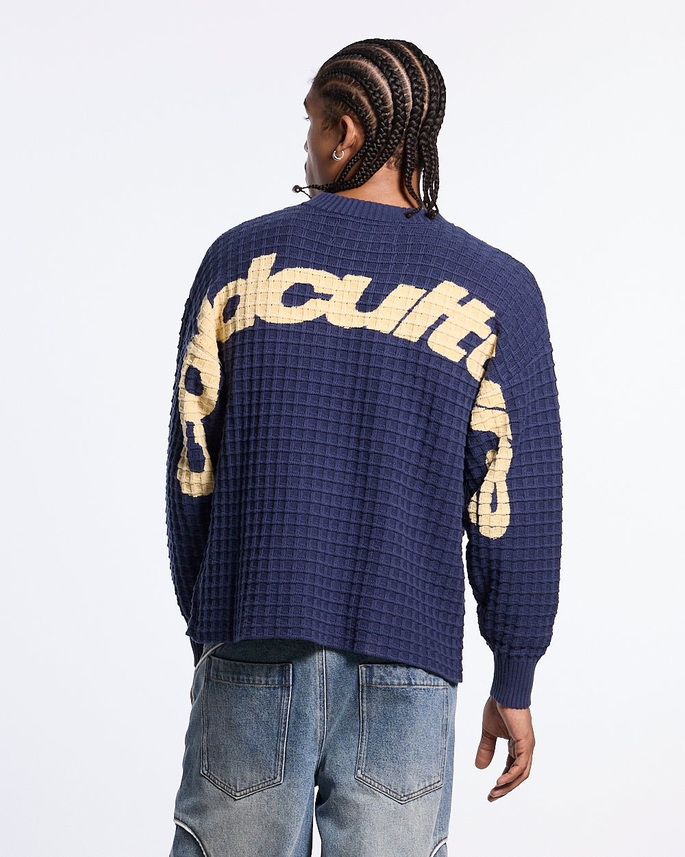 CRUNCHY WAFFLE KNIT NAVY AND YELLOW - Cold Culture #man
