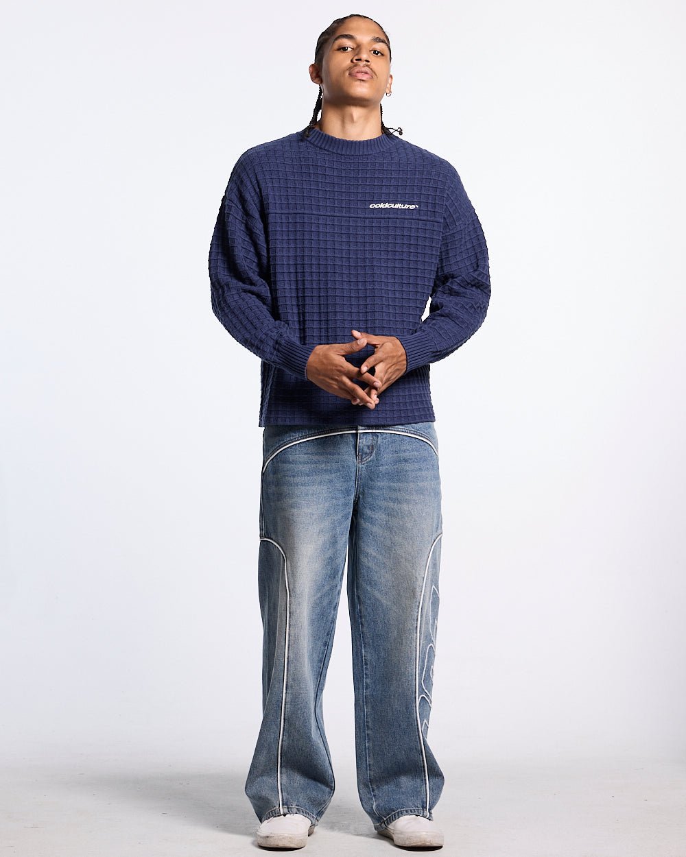CRUNCHY WAFFLE KNIT NAVY AND YELLOW - Cold Culture #man