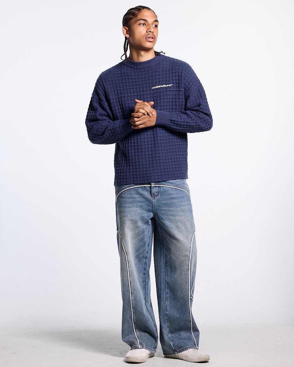 CRUNCHY WAFFLE KNIT NAVY AND YELLOW - Cold Culture #man