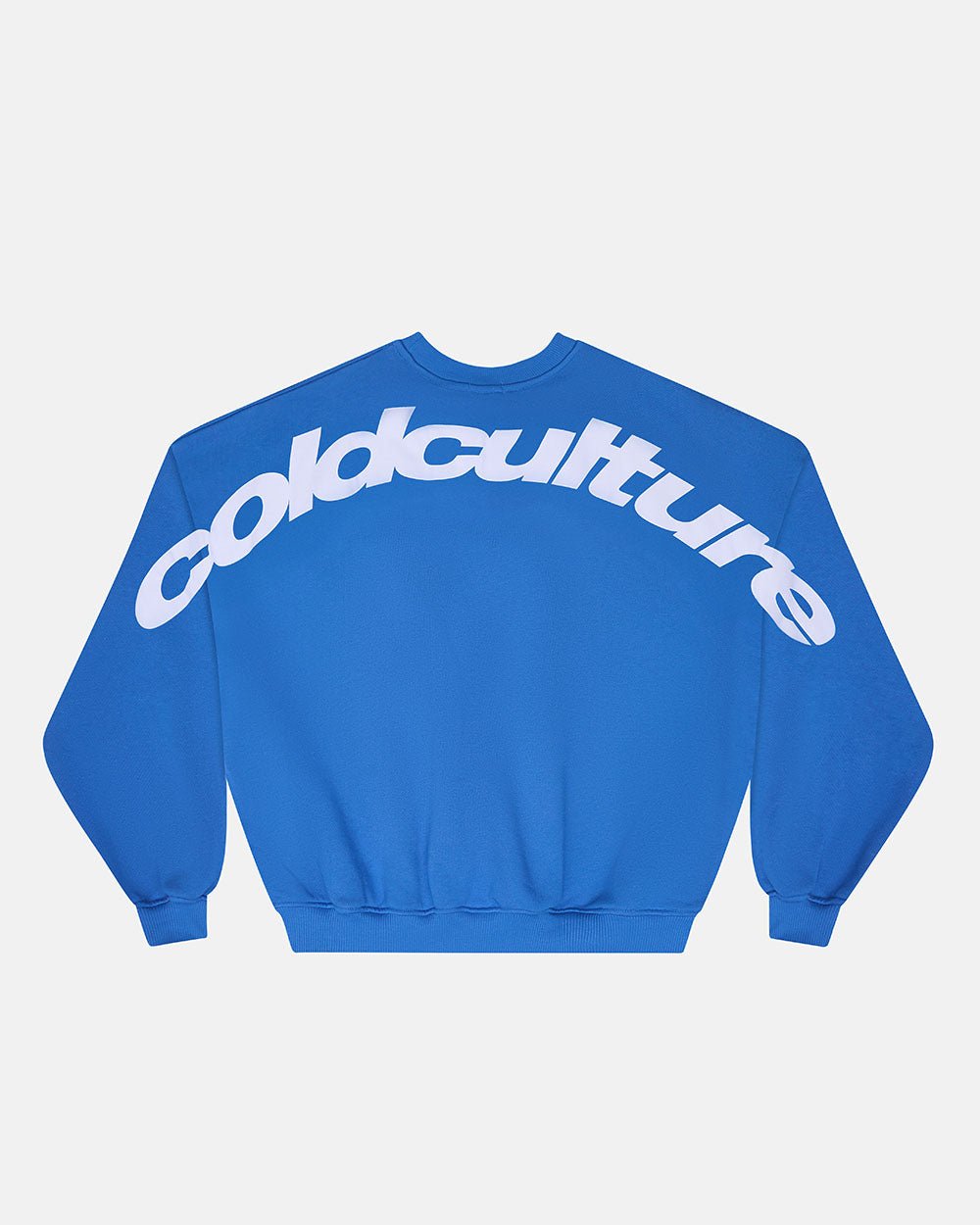 CURVED CREWNECK BLUE - blue oversized crewneck sweatshirt, back view - Cold Culture #packshot