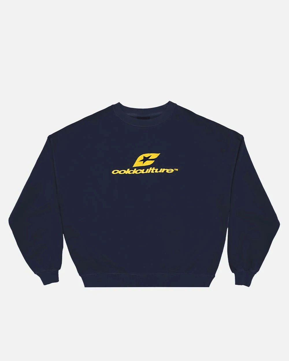 CURVED CREWNECK MIDNIGHT BLUE - navy logo print crewneck sweatshirt, front view - Cold Culture #packshot