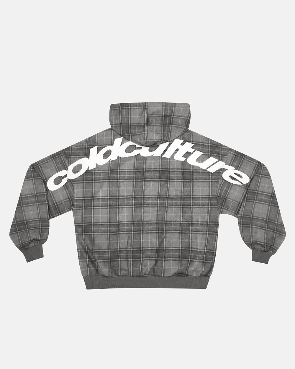 CURVED DRIFT HOODIE TARTAN - grey tartan hoodie, back view - Cold Culture #packshot