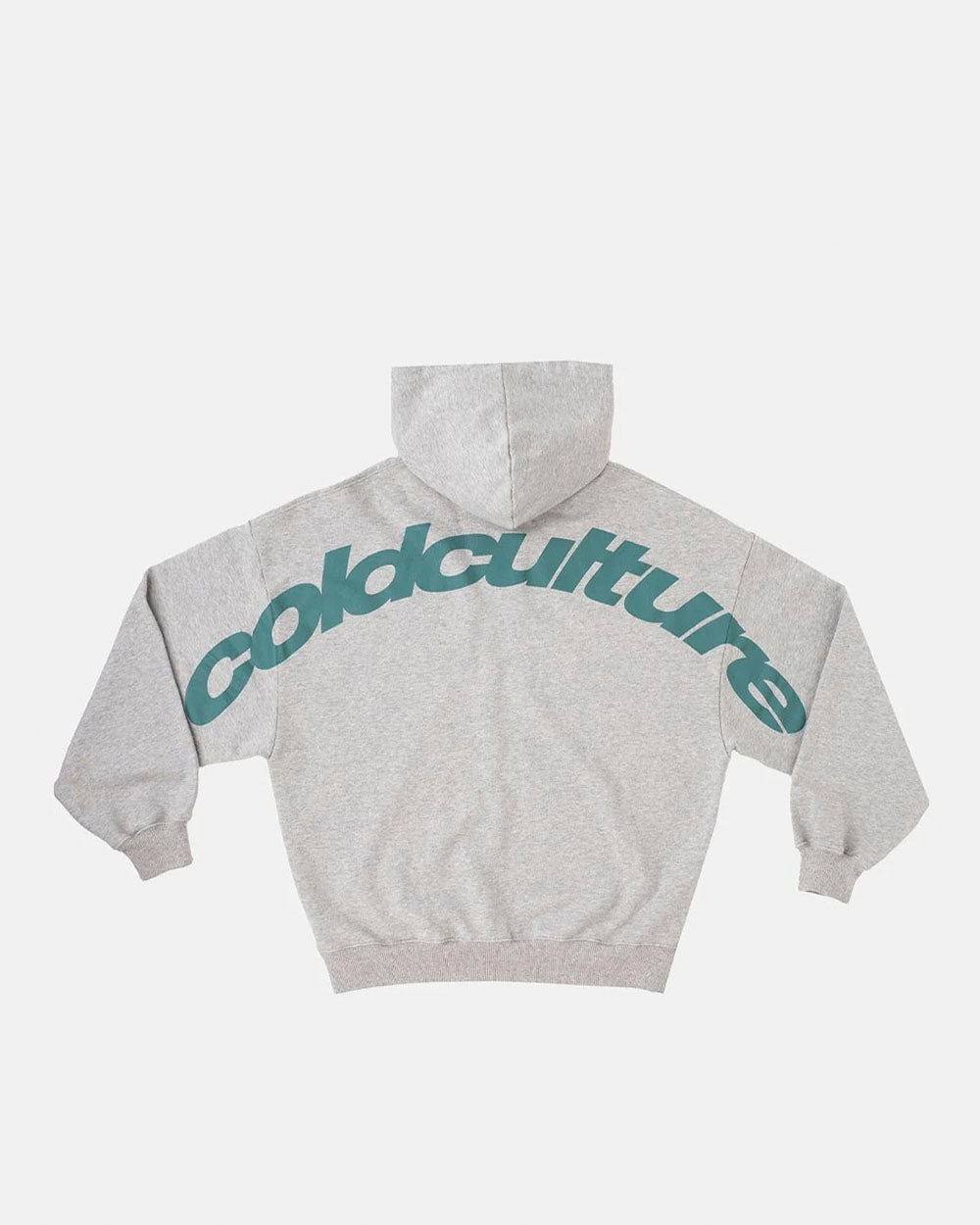 CURVED HOODIE ASH GREY - grey oversized hoodie, back view - Cold Culture #packshot