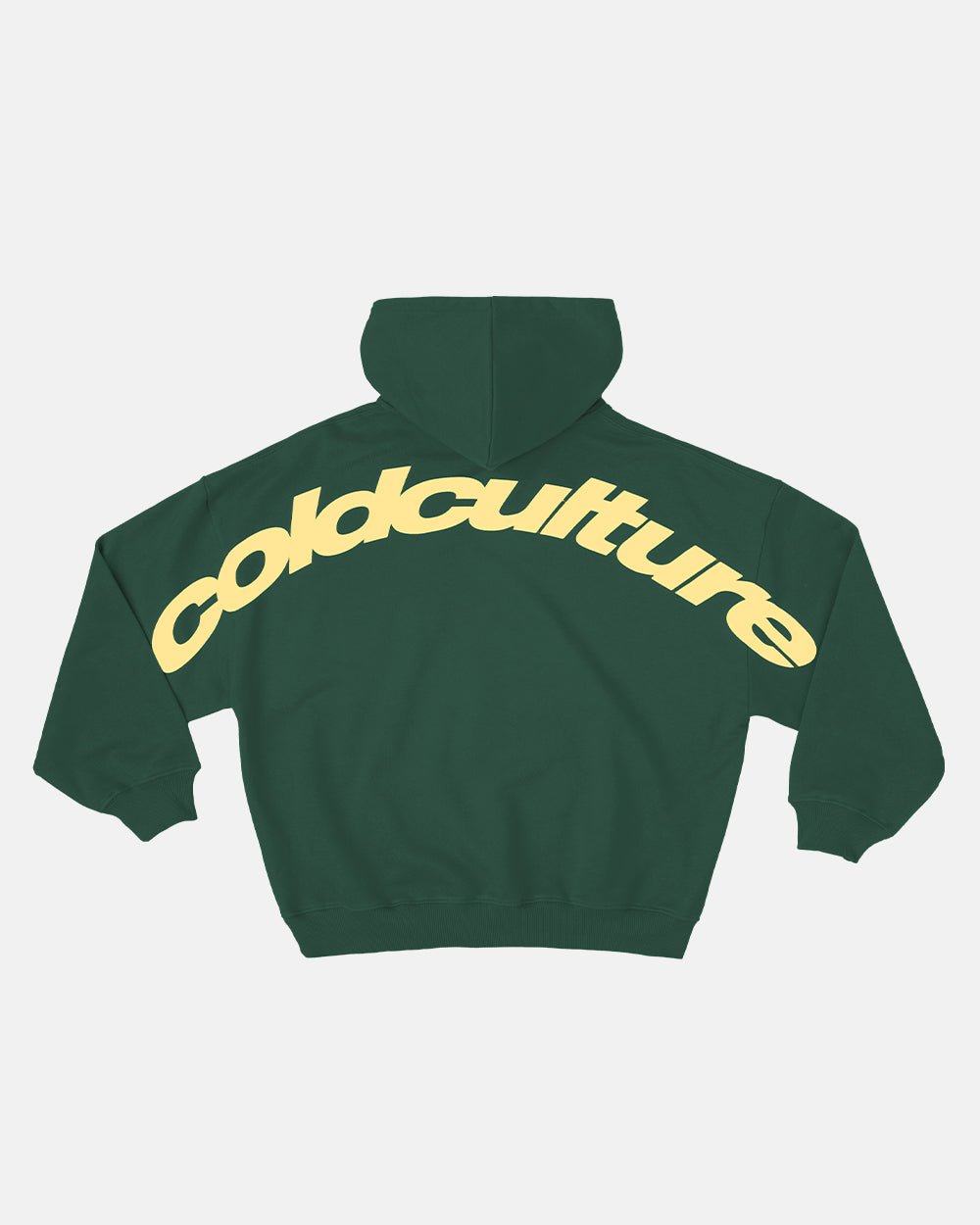 CURVED HOODIE JUNGLE GREEN - green oversized hoodie, back view - Cold Culture #packshot
