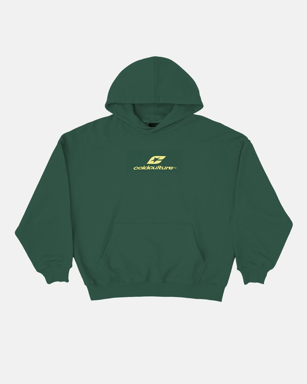 CURVED HOODIE JUNGLE GREEN - green oversized hoodie, front view - Cold Culture #packshot