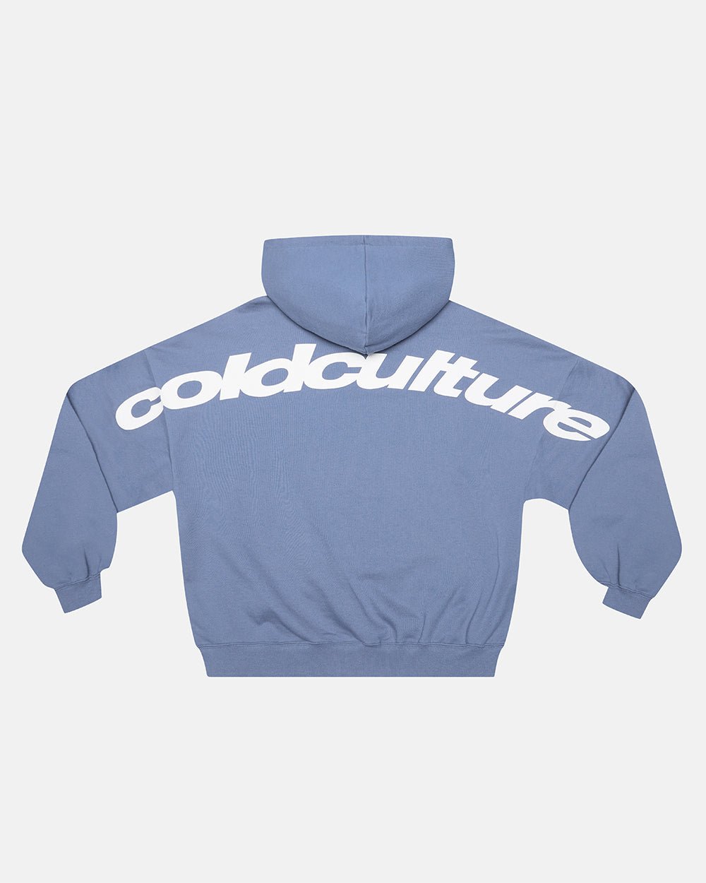 CURVED HOODIE LIGHT BLUE - light blue oversized hoodie, back view - Cold Culture #packshot