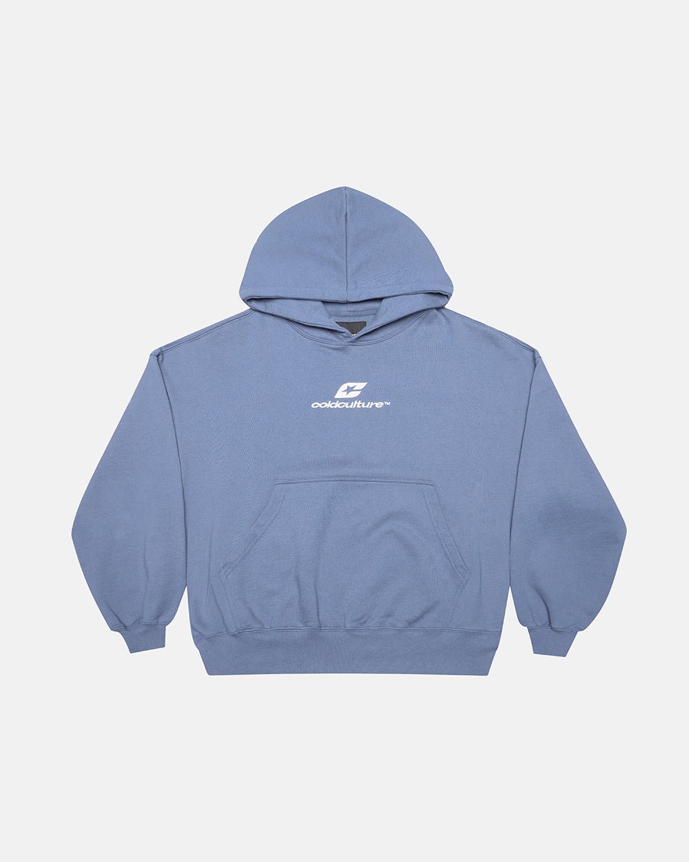 CURVED HOODIE LIGHT BLUE - light blue oversized hoodie, front view - Cold Culture #packshot