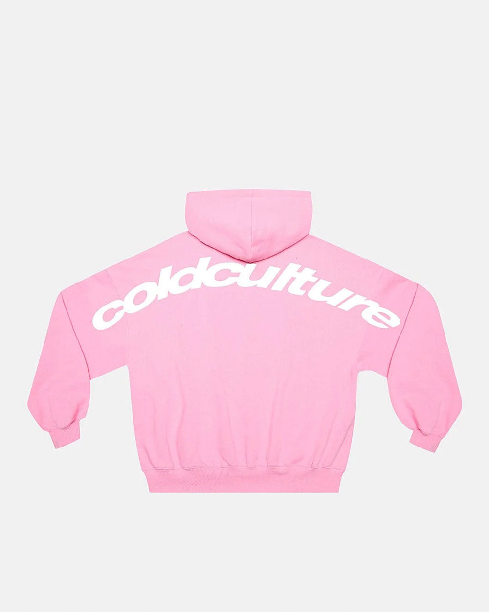 CURVED HOODIE PINK - pink oversized hoodie, back view - Cold Culture #packshot